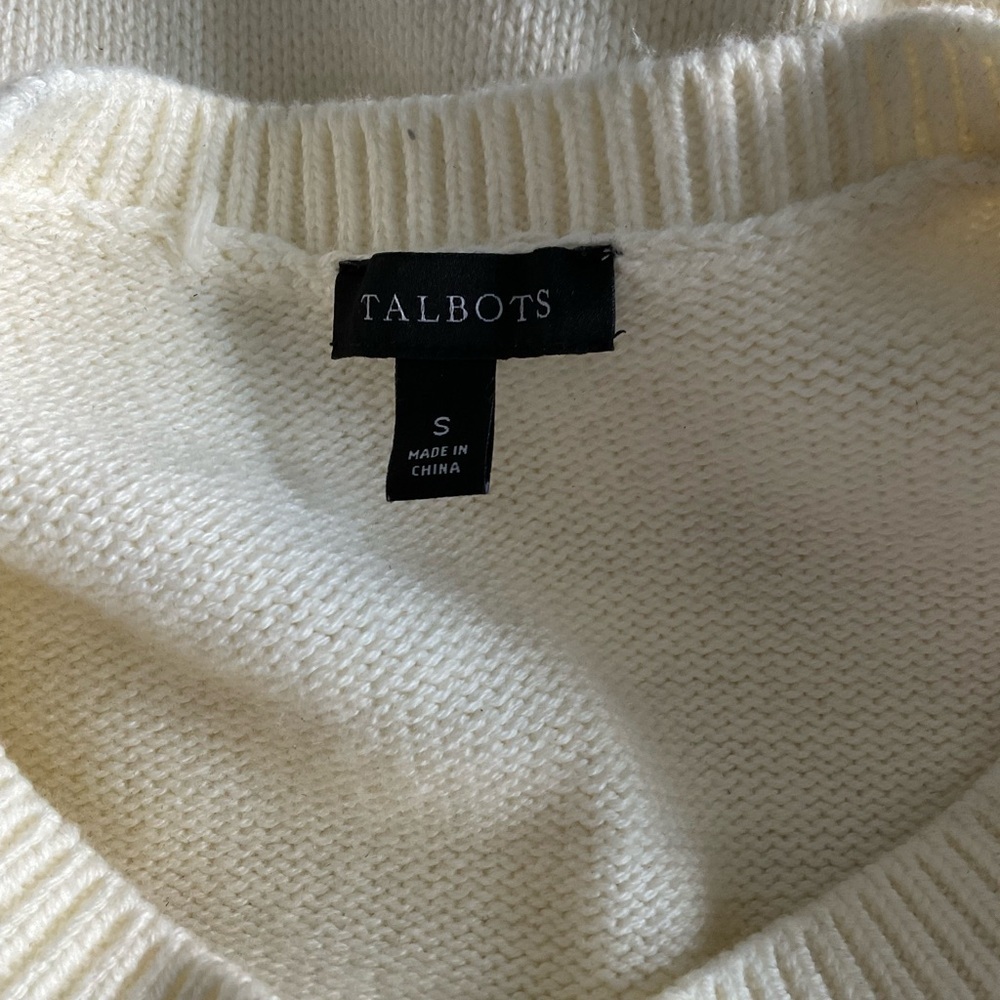 Talbots Cream Crew Neck Sweater with Elegant Lace Detail - Picture 4 of 7